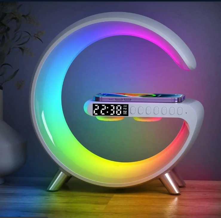 Rgb wireless charging speaker lamp with alarm clock & night light